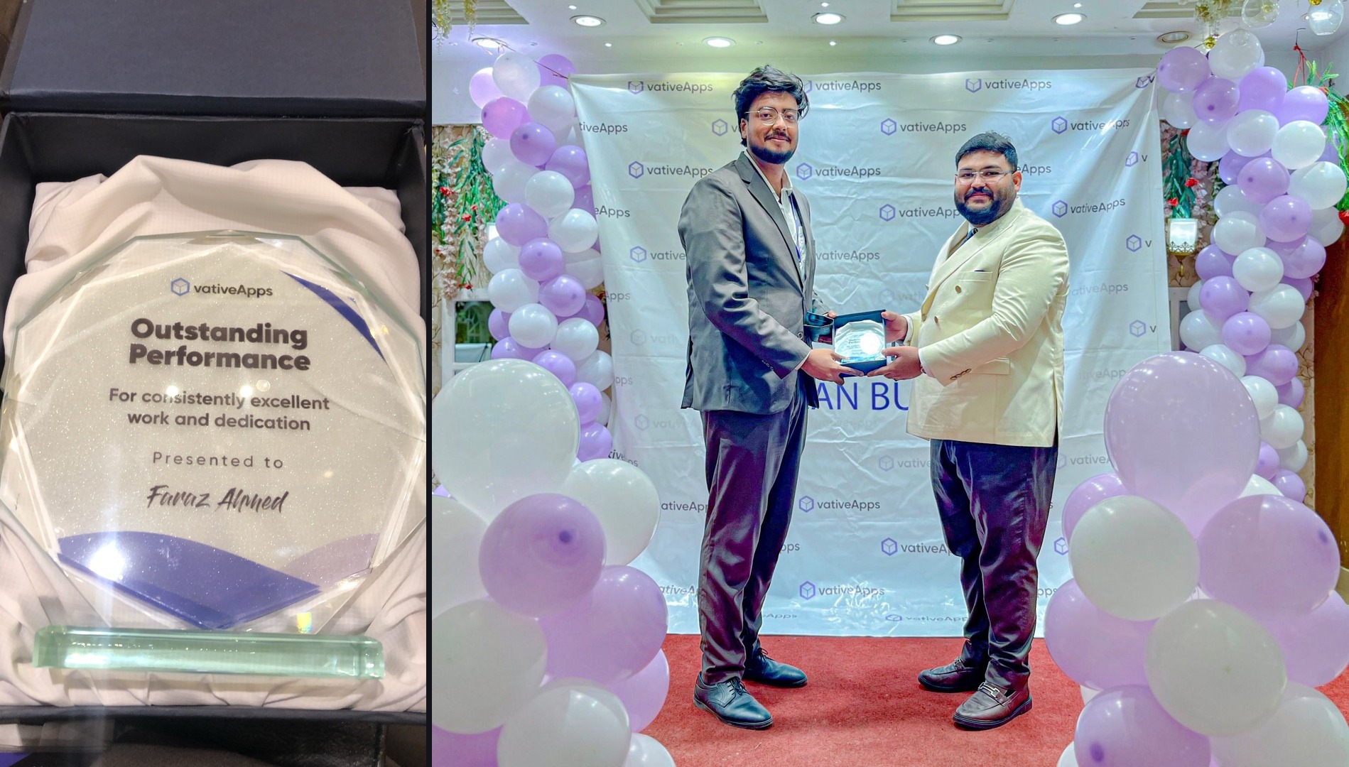 vativeApps Outstanding Performance Award presented to Faraz Ahmed